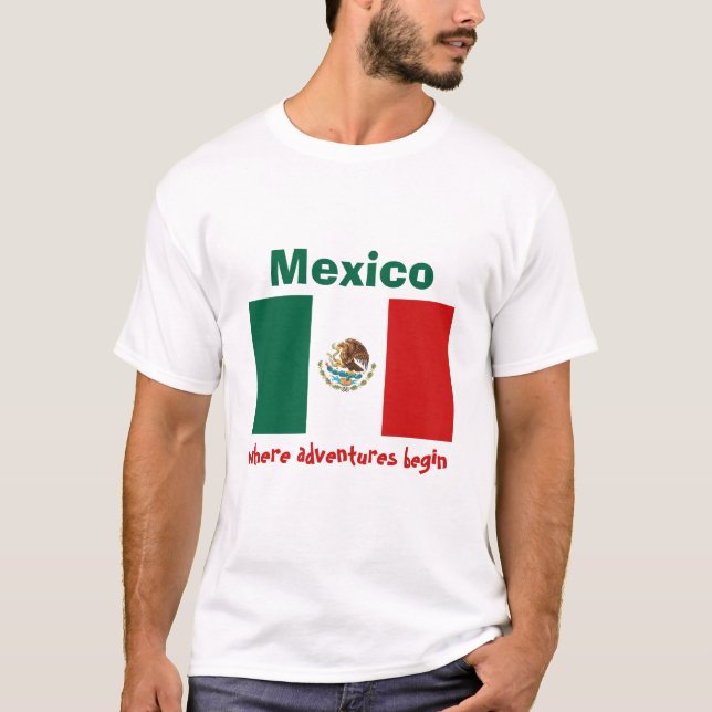 T-Shirt Drapeau + Carte + Texte Mexique (Devant)
