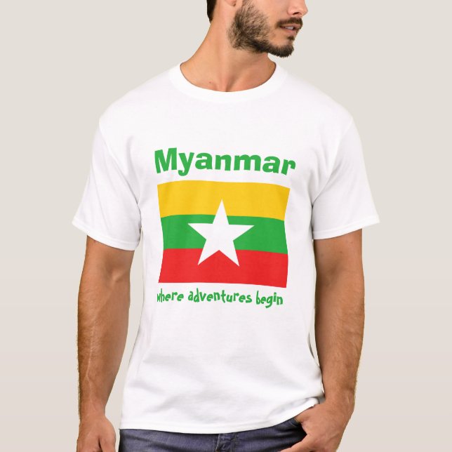 T-Shirt Drapeau + Carte + Texte Myanmar (Devant)