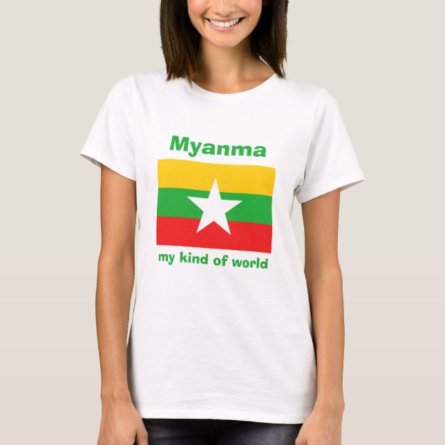 T-Shirt Drapeau + Carte + Texte Myanmar (Devant)