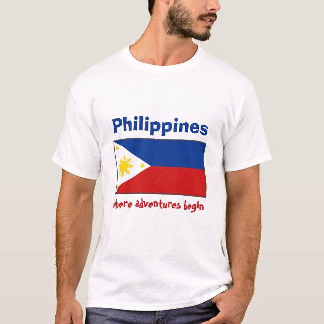 T-Shirt Drapeau + Carte + Texte Philippines (Devant)