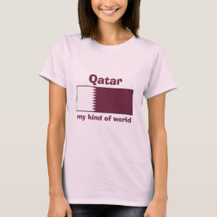T-Shirt Drapeau + Carte + Texte Qatar