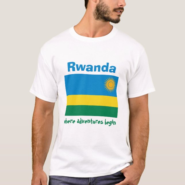 T-Shirt Drapeau + Carte + Texte Rwanda (Devant)