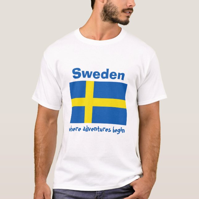 T-Shirt Drapeau + Carte + Texte Suède (Devant)