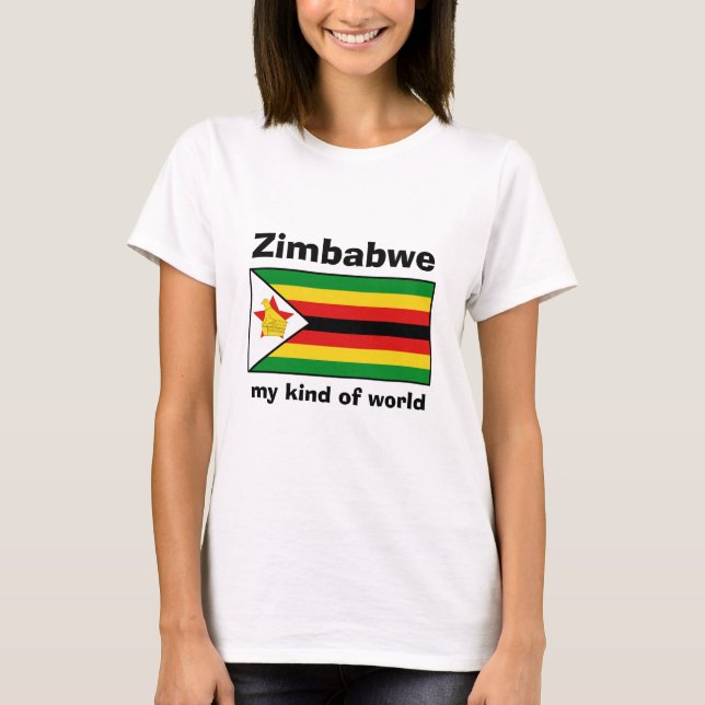 T-Shirt Drapeau + Carte + Texte Zimbabwe (Devant)