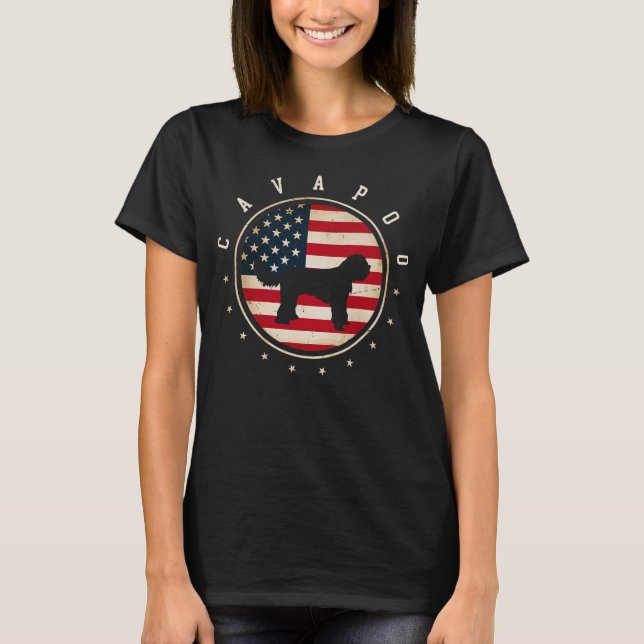 T-shirt Drapeau Cavapoo USA 4 juillet Chien papa Papa  (Devant)