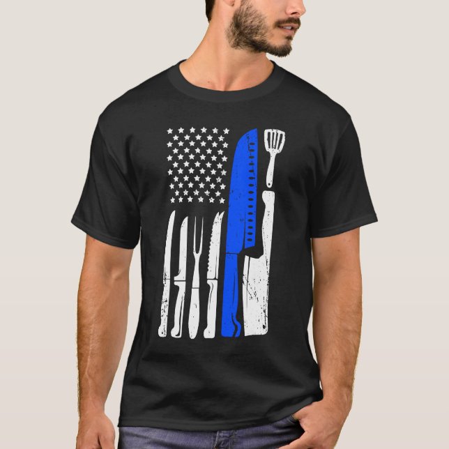 T-shirt Drapeau Chef Knife USA Patriotique Cook (Devant)