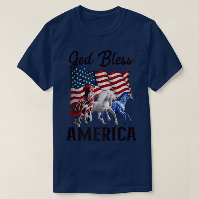 T-shirt Drapeau Chevaux de Dieu Béni Amérique 4 juillet Pr (Design devant)
