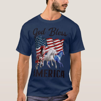 T-shirt Drapeau Chevaux de Dieu Béni Amérique 4 juillet Pr