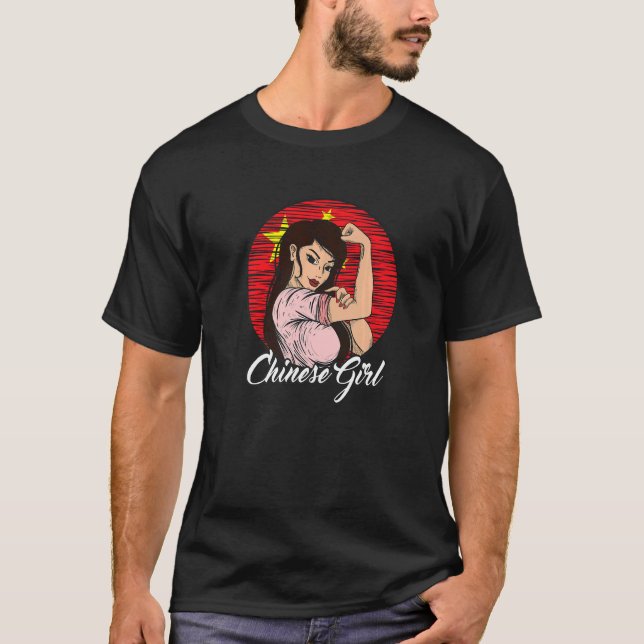T-shirt Drapeau chinois Chine fille chinoise (Devant)