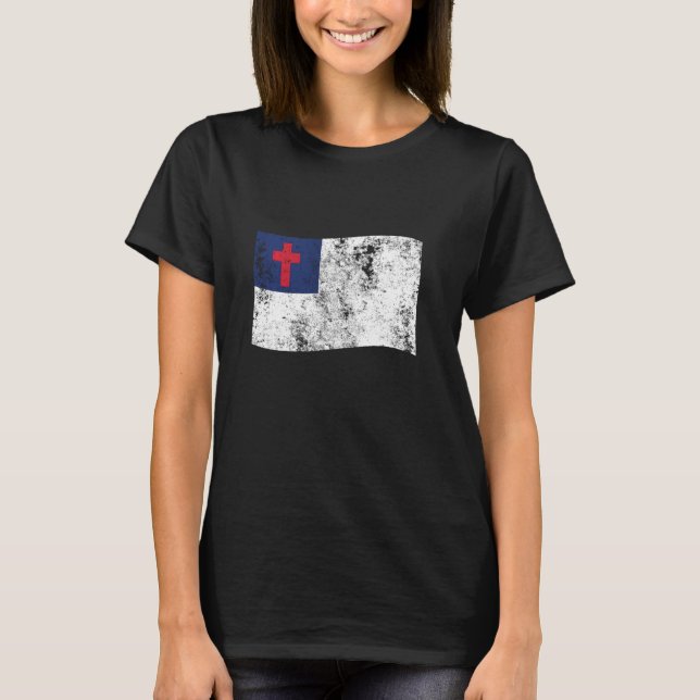 T-shirt Drapeau Christian Distressed Imprimé Rétro Vintage (Devant)