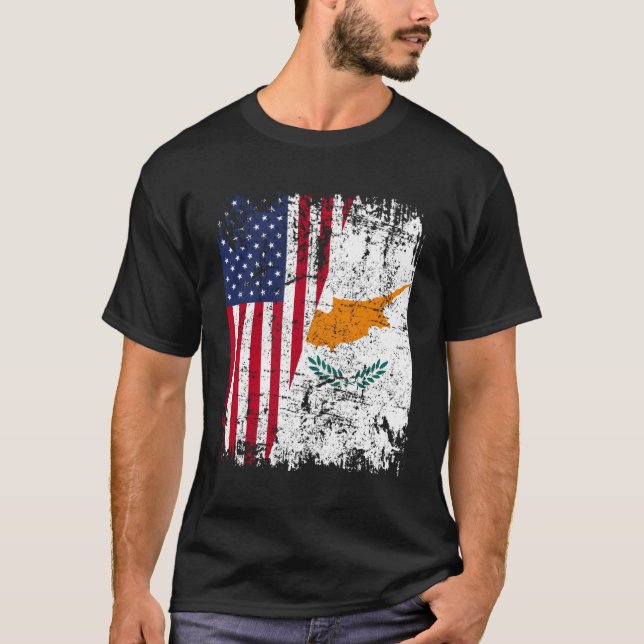 T-shirt Drapeau chypriote - Roots à moitié américain - Chy (Devant)