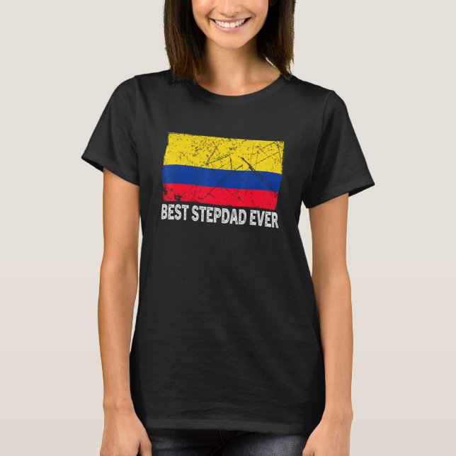 T-shirt Drapeau Colombie Rétro Meilleur Stepdad Jamais pèr (Devant)