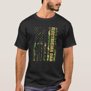 T-shirt Drapeau Cool américain Camouflage Electricien Papa