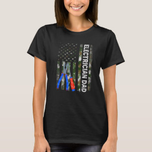 T-shirt Drapeau Cool américain Camouflage Electricien Papa