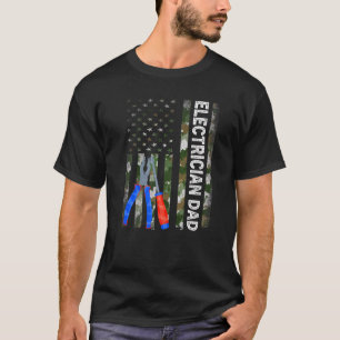 T-shirt Drapeau Cool américain Camouflage Electricien Papa