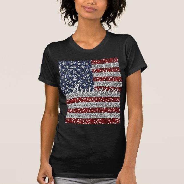 T-shirt Drapeau cool tendance Amérique brillant fausse par (Devant)