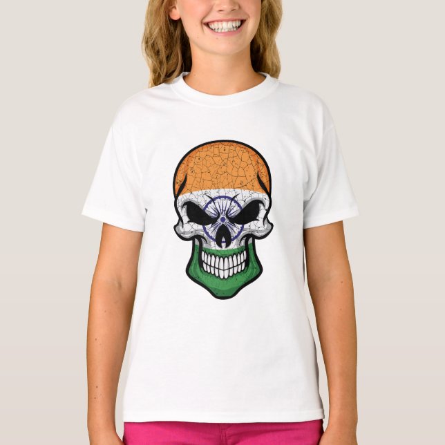 T-shirt Drapeau crâne souriant de l'Inde (Devant)