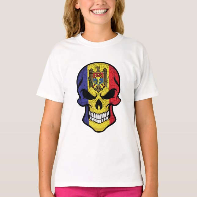 T-shirt Drapeau crâne souriant de Moldavie (Devant)