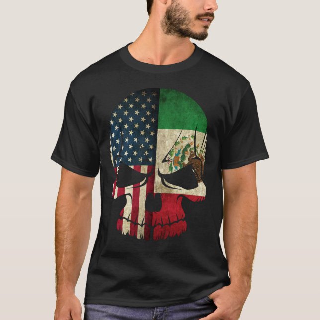 T-shirt Drapeau crânien américain mexicain (Devant)