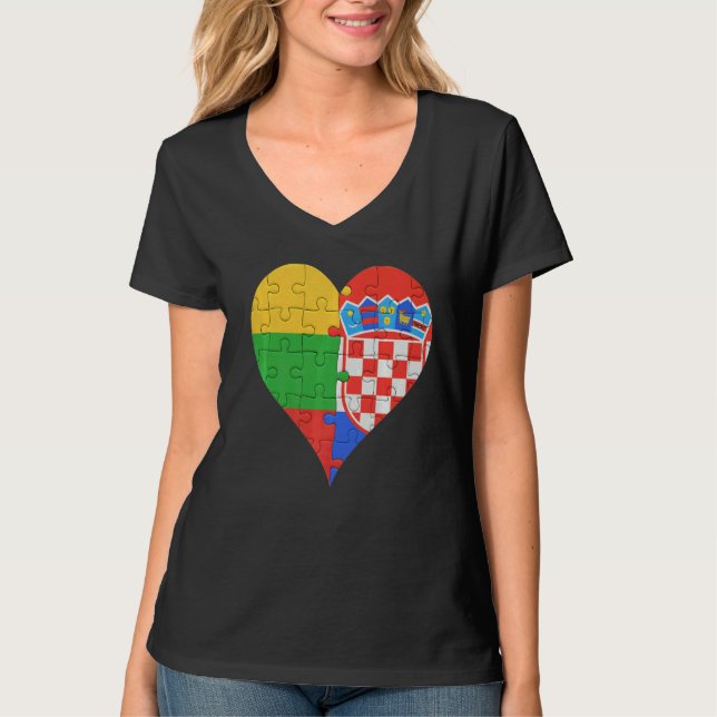 T-shirt Drapeau croate lituanien Coeur (Devant)
