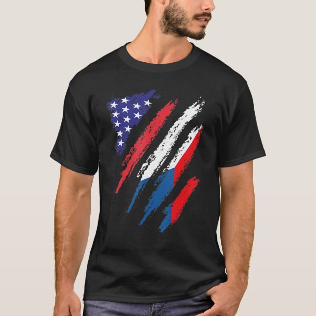 T-shirt Drapeau Cuisiné Américain Tchèque USA Patriot Heri (Devant)