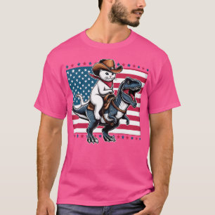 T-shirt Drapeau Cute Cowboy Chat Riding Dinosaur Usa T-Rex