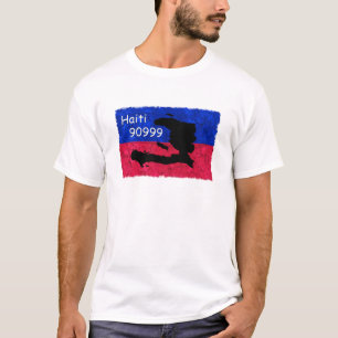T-shirt Drapeau d'aide du Haïti, message textuel 90999 à