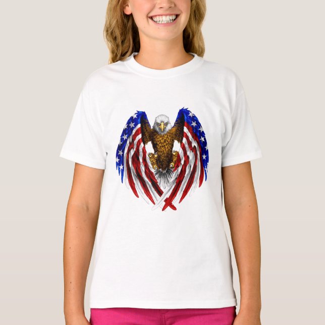 T-shirt Drapeau d'aigle à tête blanche du tatouage américa (Devant)