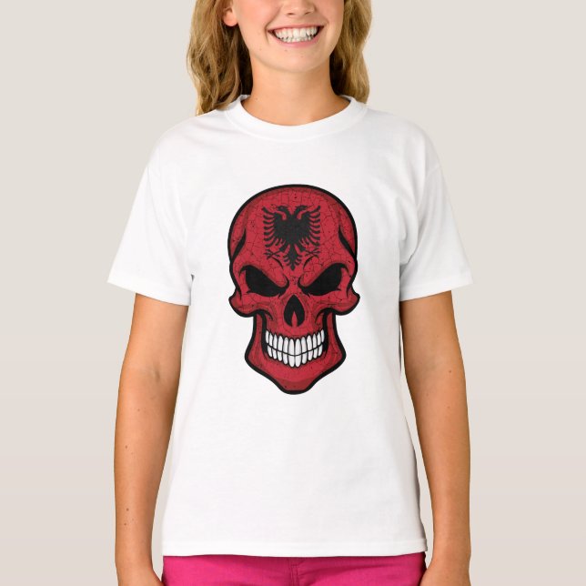 T-shirt Drapeau d'Albanie Crâne Sourire (Devant)