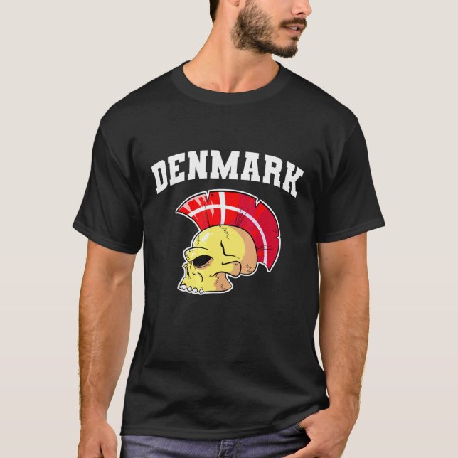 T-shirt Drapeau Danmark Mohawk Crâne National Danemark Équ (Devant)