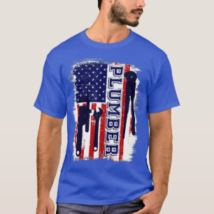 T-shirt Drapeau de 4 juillet de plombier Vintage rétro