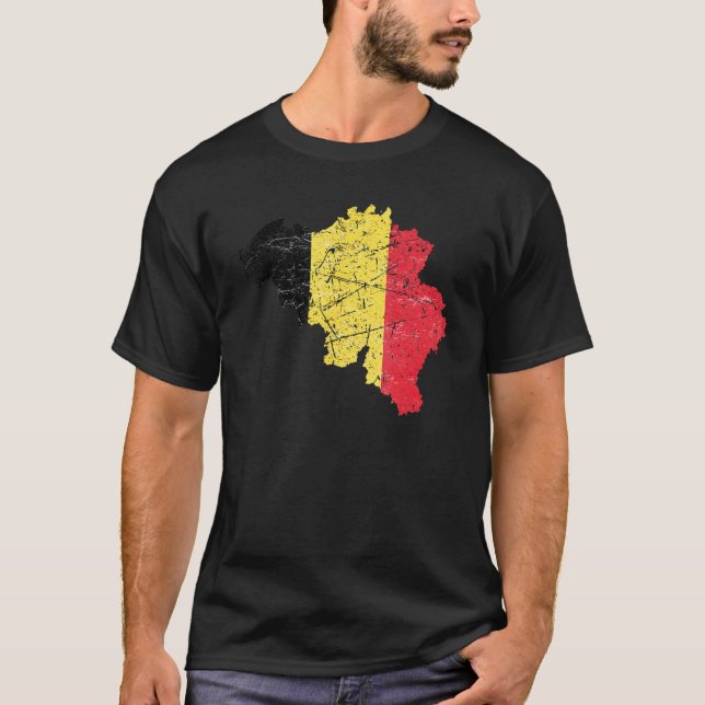 T-shirt Drapeau de Belgique avec carte belge en détresse (Devant)