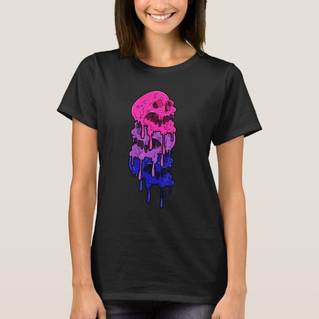 T-shirt Drapeau de bisexualité de crânes qui dégoulinent B (Devant)