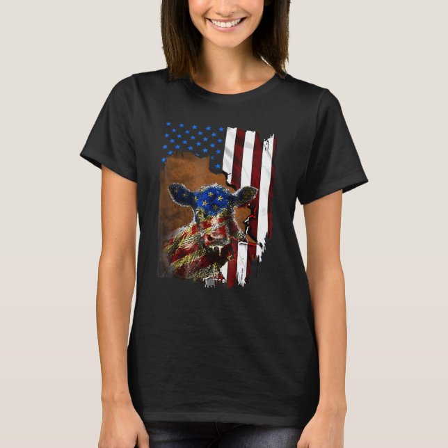 T-shirt Drapeau de boeuf Amérique 4 juillet (Devant)