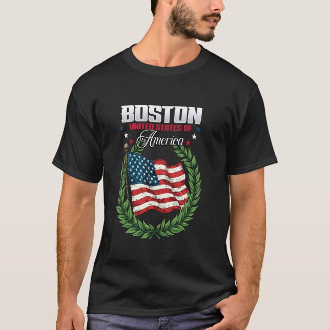 T-shirt Drapeau de Boston États-Unis d'Amérique (Devant)