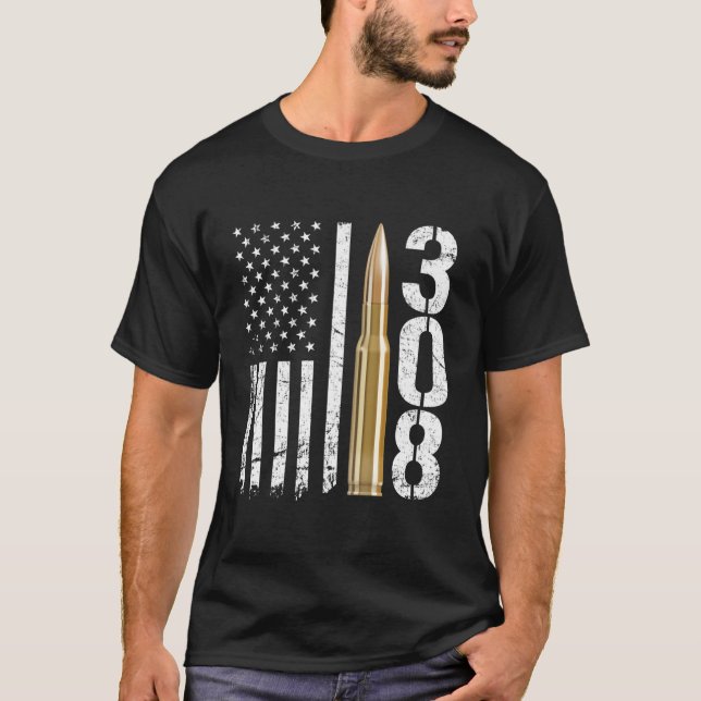 T-shirt Drapeau de calibre 308 de l'arme Ammo 308 (Devant)