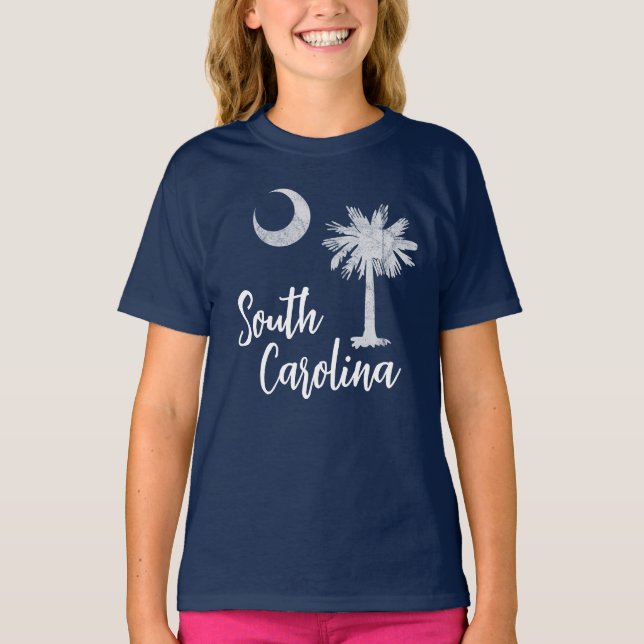 T-shirt Drapeau de Caroline du Sud avec Palmetto Tree Blue (Devant)