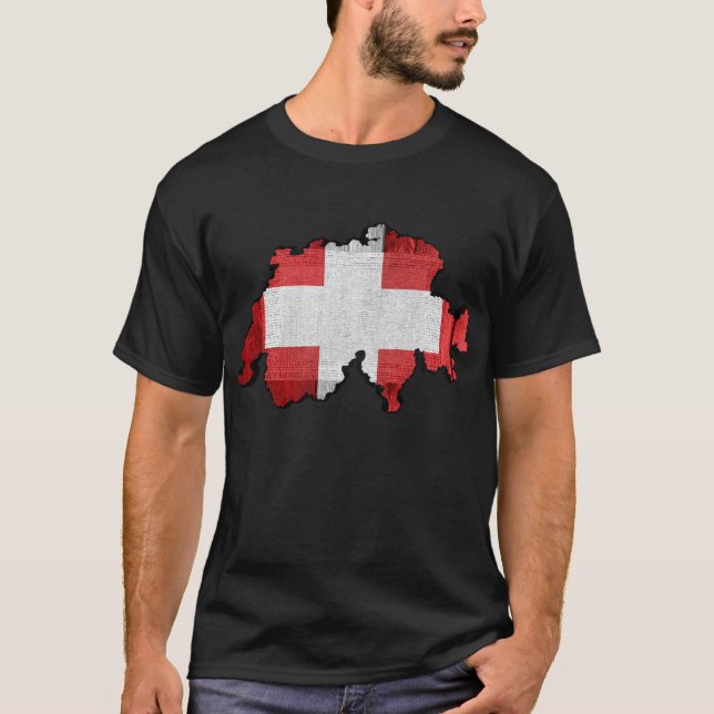 T-shirt Drapeau de carte de la Suisse (Devant)