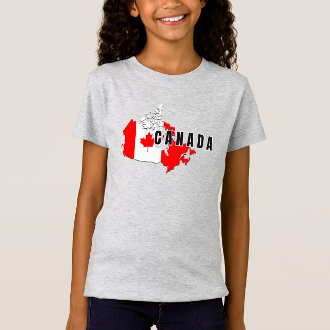 T-Shirt Drapeau de carte de script Canada canadien simple  (Devant)