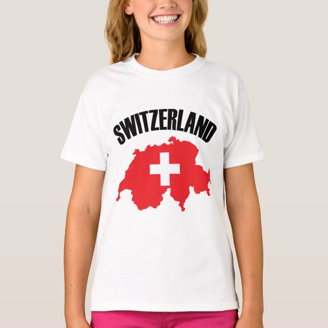 T-shirt Drapeau de carte Suisse (Devant)