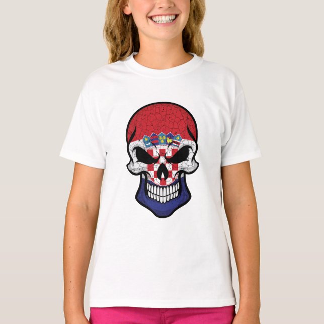 T-shirt Drapeau de Croatie Crâne Souriant (Devant)