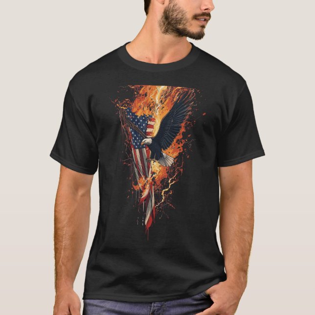T-shirt Drapeau de feu de l'aigle américain patriotique (Devant)