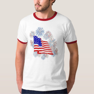 T-shirt Drapeau de feux d'artifice de KRW patriotique