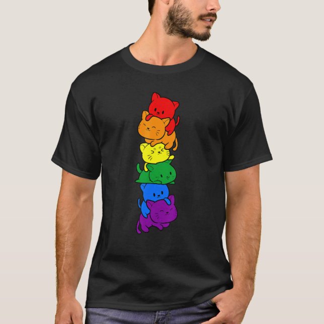 T-shirt Drapeau de fierté arc-en-ciel Tas de chat de fiert (Devant)