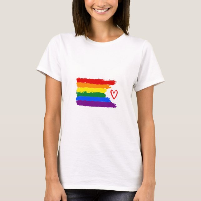 T-shirt Drapeau de fierté avec coeur (Devant)