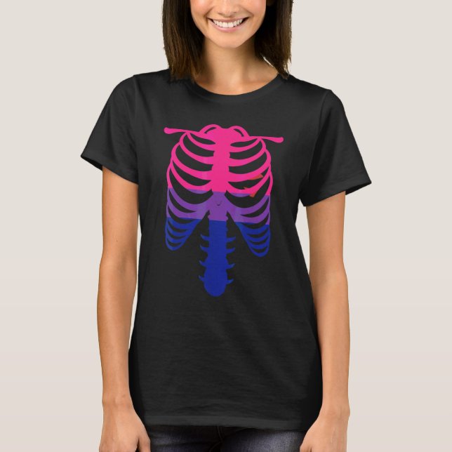 T-shirt Drapeau de fierté bisexuel   Squelette Cage thorac (Devant)