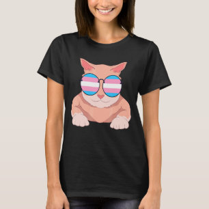 T-shirt Drapeau de Fierté de Chat Transsexuel Lunettes de