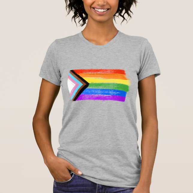 T-shirt Drapeau de fierté de progrès peint (Devant)