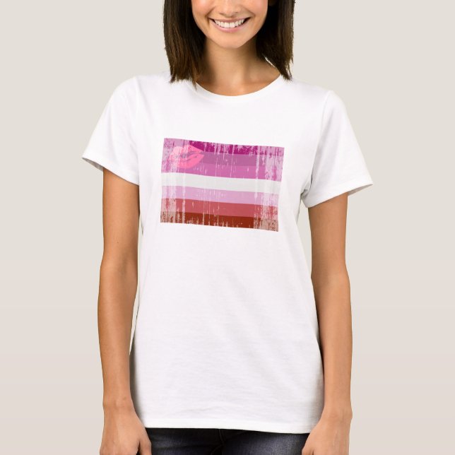 T-shirt Drapeau de fierté lesbienne au rouge à lèvres (Devant)