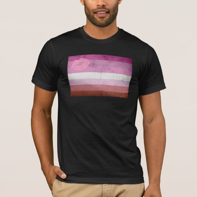 T-shirt Drapeau de fierté lesbienne au rouge à lèvres (Devant)